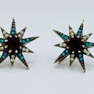 Vintage Starburst Screwback Earrings Gold Tone